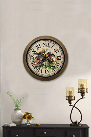 Hediyelik 36 Cm Eskitme Metal Kuş Duvar Saati