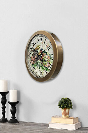 Hediyelik 36 Cm Eskitme Metal Kuş Duvar Saati