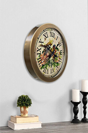 Hediyelik 36 Cm Eskitme Metal Kuş Duvar Saati