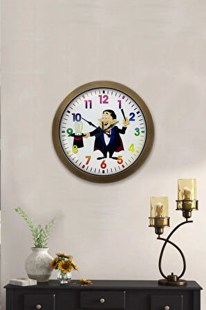 Hediyelik 36 Cm Eskitme Metal Sihirbaz Duvar Saati