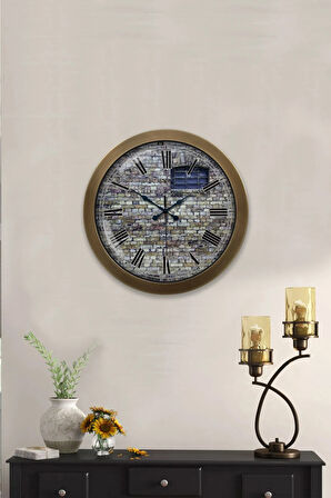 Eskitme Metal Taş Yapı Duvar Saati 36 cm