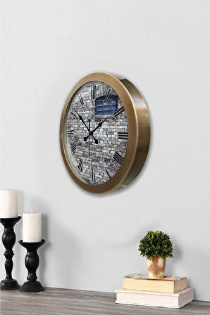 Eskitme Metal Taş Yapı Duvar Saati 36 cm