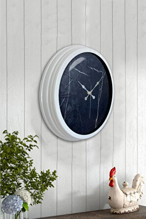 40 Cm Beyaz Metal Black Marble Duvar Saati