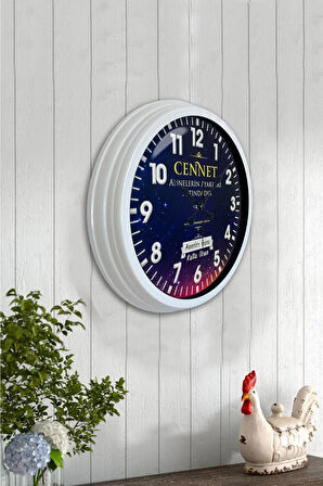 40 Cm Beyaz Metal Cennet Hadis Duvar Saati