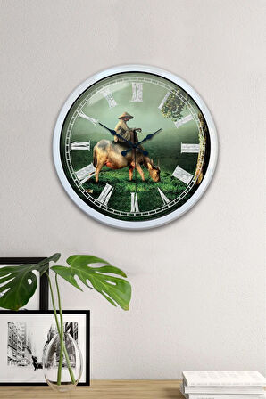 Hediyelik 40 Cm Beyaz Metal Doğa Duvar Saati