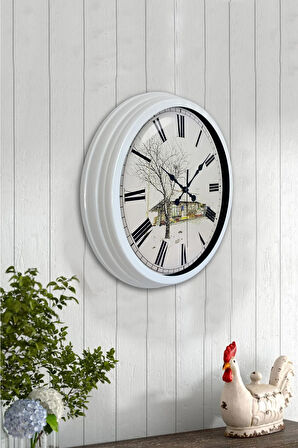 40 Cm Beyaz Metal Eski Ev Duvar Saati