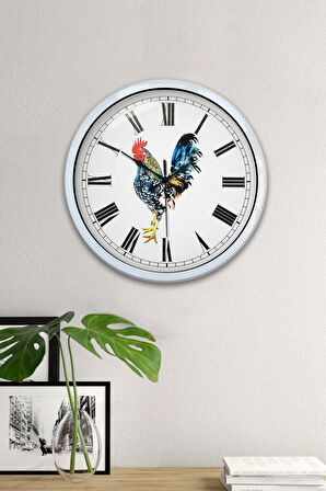 Hediyelik 40 Cm Beyaz Metal Horoz Duvar Saati