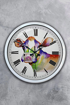 Hediyelik 40 Cm Beyaz Metal Inek Duvar Saati