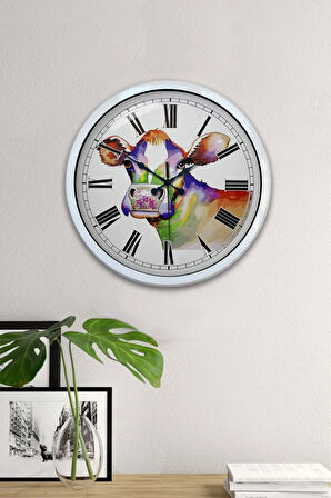 Hediyelik 40 Cm Beyaz Metal Inek Duvar Saati