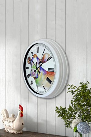 Hediyelik 40 Cm Beyaz Metal Inek Duvar Saati