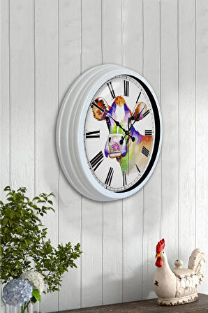 Hediyelik 40 Cm Beyaz Metal Inek Duvar Saati