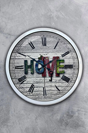 Hediyelik 40 Cm Beyaz Metal Home Duvar Saati