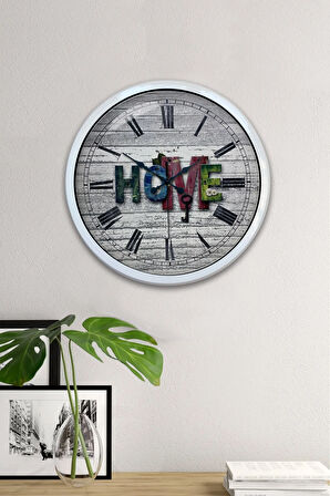 Hediyelik 40 Cm Beyaz Metal Home Duvar Saati