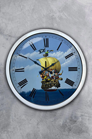 40 Cm Beyaz Metal Korsan Turizm Duvar Saati