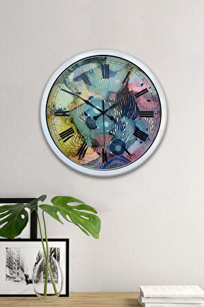 40 Cm Beyaz Metal Mix Color Duvar Saati