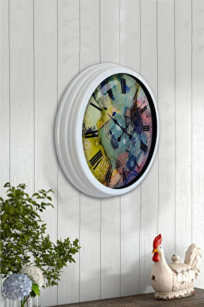 40 Cm Beyaz Metal Mix Color Duvar Saati
