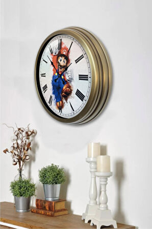 Hediyelik 40 cm Eskitme Metal Mario Duvar Saati