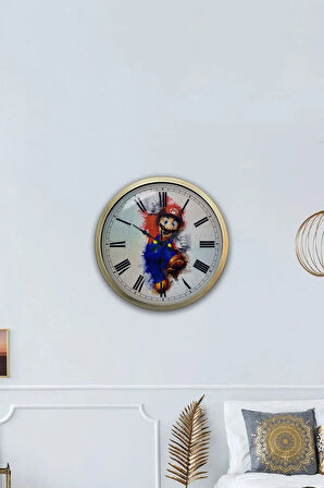 Hediyelik 40 cm Eskitme Metal Mario Duvar Saati