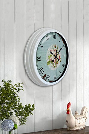 40 Cm Beyaz Metal Pink Rose Duvar Saati