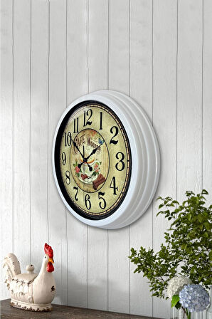 40 Cm Beyaz Metal Mutfak Duvar Saati