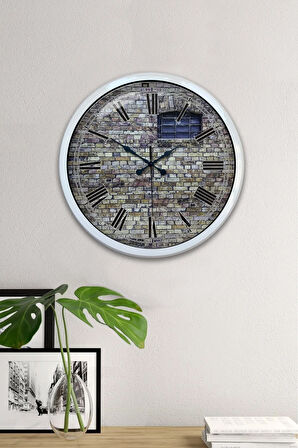 40 Cm Beyaz Metal Taş Yapı Duvar Saati