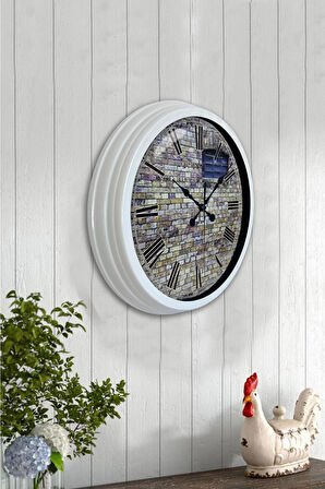 40 Cm Beyaz Metal Taş Yapı Duvar Saati