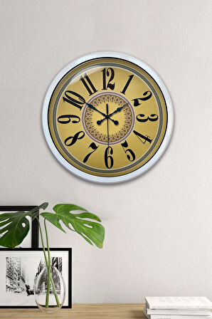 Hediyelik 40 Cm Beyaz Metal Yellow Duvar Saati