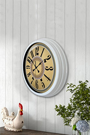 Hediyelik 40 Cm Beyaz Metal Yellow Duvar Saati