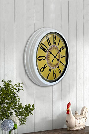 Hediyelik 40 Cm Beyaz Metal Yellow Duvar Saati