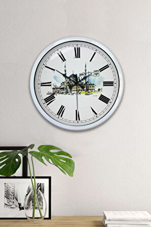 Hediyelik 40 Cm Beyaz Metal Yeni Cami Duvar Saati