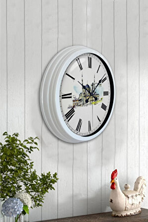 Hediyelik 40 Cm Beyaz Metal Yeni Cami Duvar Saati