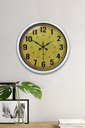 Hediyelik 40 Cm Beyaz Metal Sarı Duvar Saati