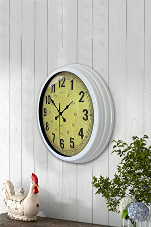 Hediyelik 40 Cm Beyaz Metal Sarı Duvar Saati