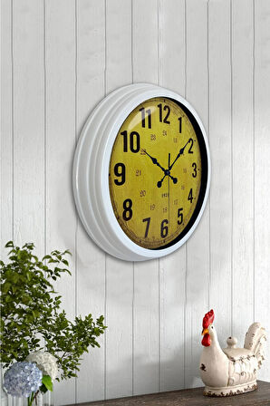 Hediyelik 40 Cm Beyaz Metal Sarı Duvar Saati