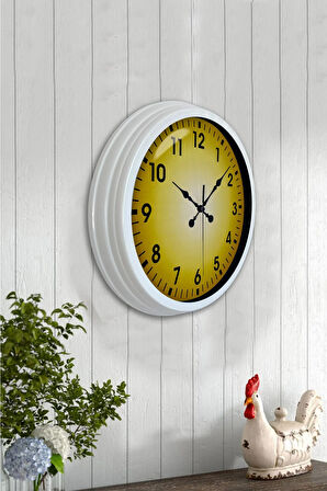 Hediyelik 40 Cm Beyaz Metal Yellow Duvar Saati