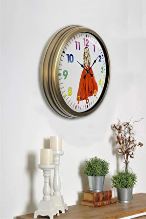 40 cm Eskitme Metal Genç Kız Duvar Saati