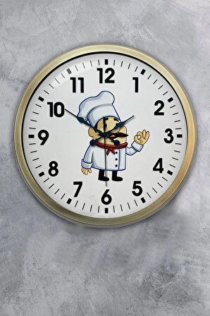 40 Cm Eskitme Metal Aşçı Hediyelik Duvar Saati
