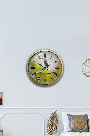 Eskitme Metal Dalda Kuş Duvar Saati 40 Cm