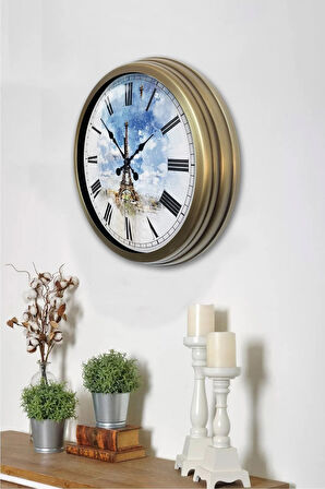 40 Cm Eskitme Metal Eyfel Kulesi Duvar Saati