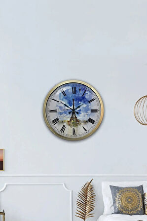 40 Cm Eskitme Metal Eyfel Kulesi Duvar Saati