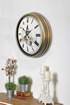 40 cm Eskitme Metal Kız Kulesi Duvar Saati