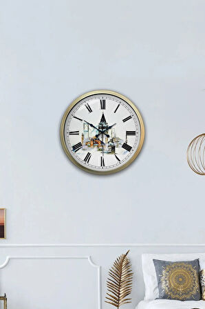 40 cm Eskitme Metal Kız Kulesi Duvar Saati