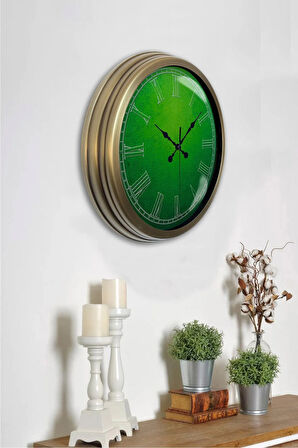 Hediyelik 40 Cm Eskitme Metal Yeşil Duvar Saati