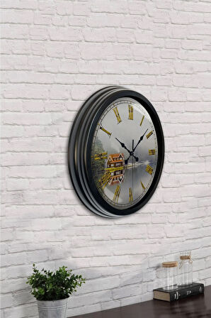 Hediyelik 40 Cm Siyah Metal Alanya Duvar Saati