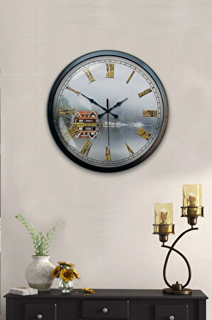 Hediyelik 40 Cm Siyah Metal Alanya Duvar Saati