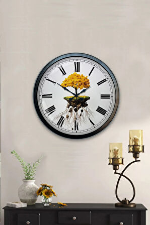 40 Cm Siyah Metal Ağaç Kökü Duvar Saati