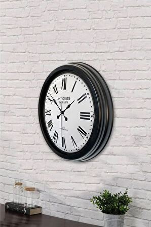Hediyelik 40 Cm Siyah Metal Antiquite Duvar Saati