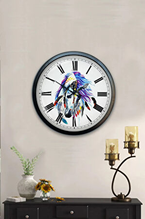 Hediyelik 40 Cm Siyah Metal At Duvar Saati