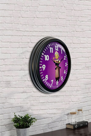 40 Cm Siyah Metal Çizgi Teyze Duvar Saati