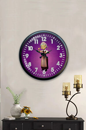 40 Cm Siyah Metal Çizgi Teyze Duvar Saati